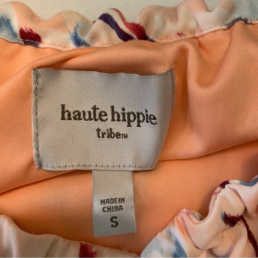 HAUTE Hippie Tribe Peach Floral Cold Shoulder Blouse Small - Picture 8 of 9